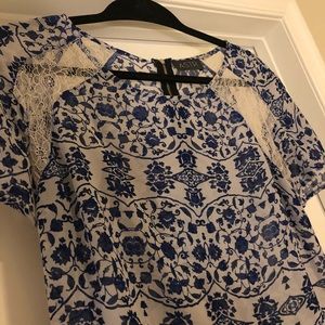 White and blue shirt with lace detail!